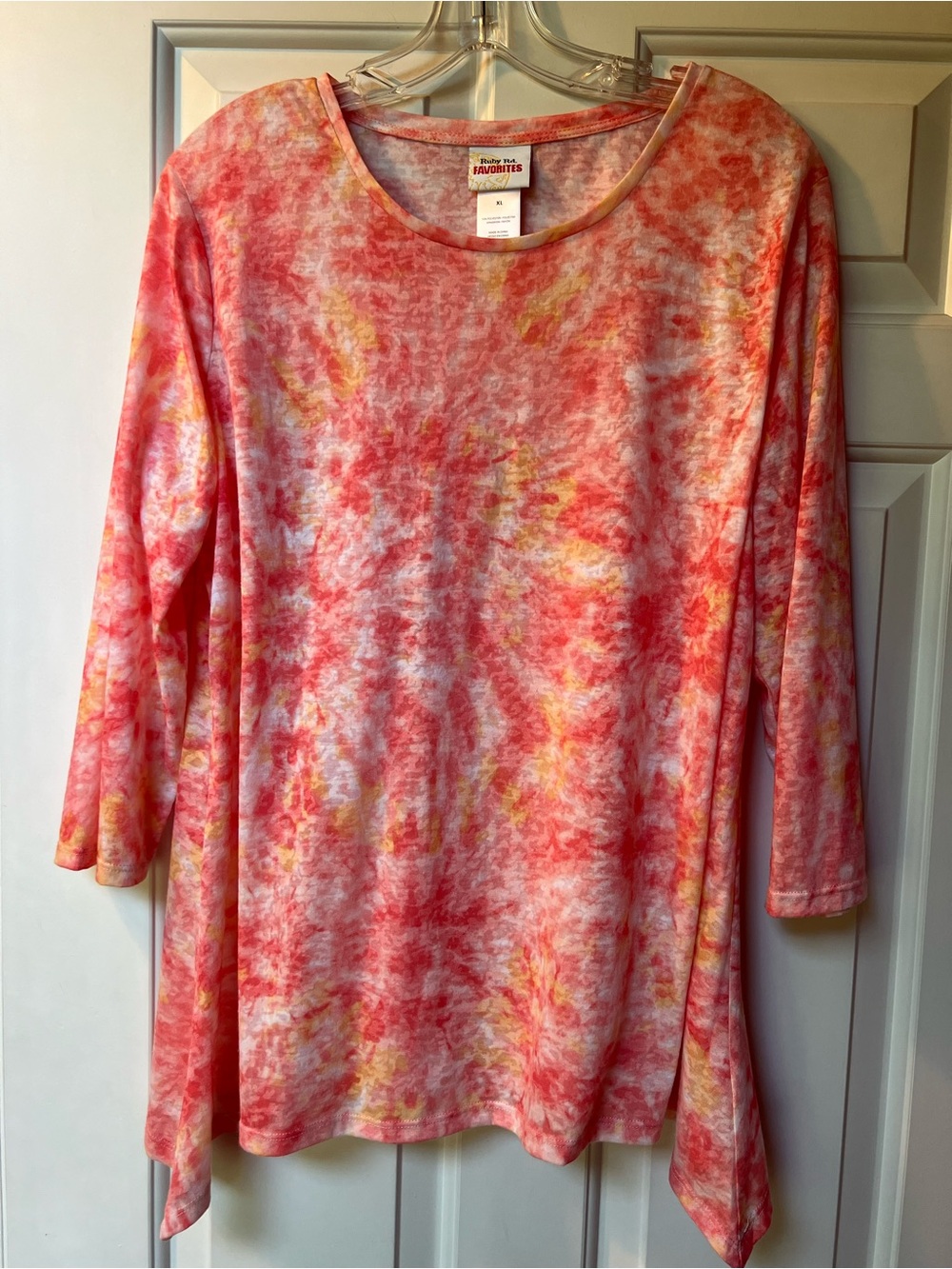 Ruby Rd. Pink and Yellow Tie-Dye Long Sleeve Top